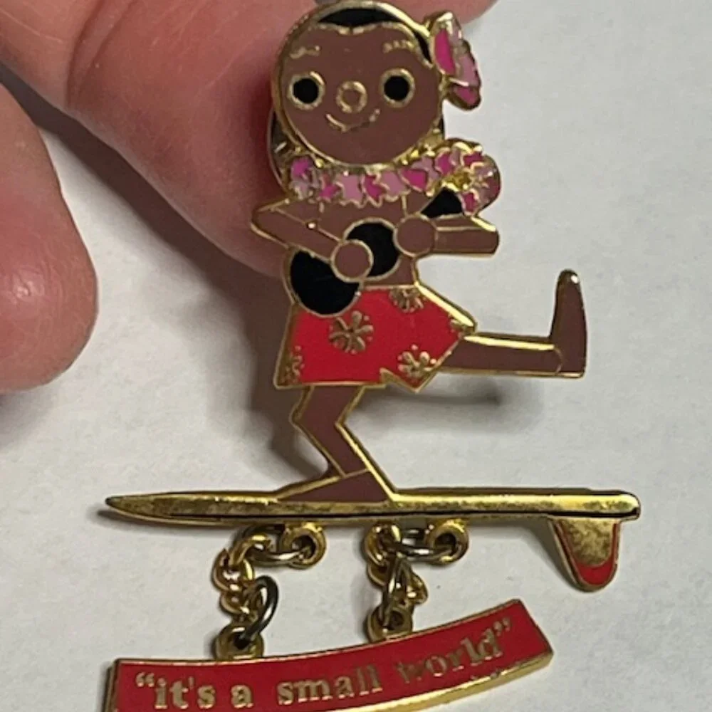 Disney Dangling Surfer Doll w/Ukulele Small World Trading Lapel Hat Vest Pin